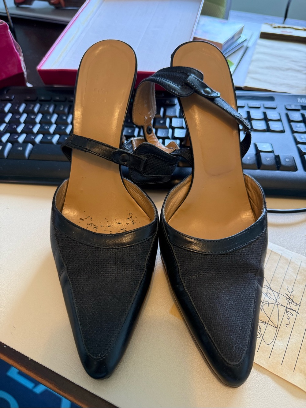 Hugo Boss Black Pointed Toe Slingback Mules
